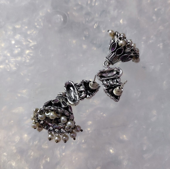 Ruby Jhumka Pearl Detailing - Picture 4 of 4